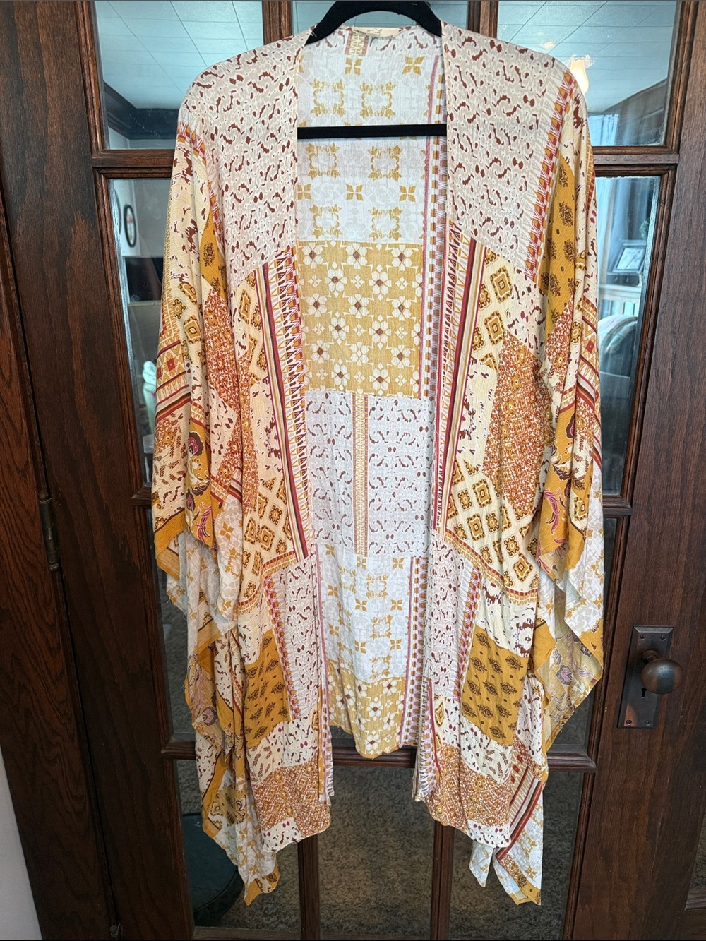 Easel Los Angeles Mixed Patchwork Print Kimono Cardigan Mustard Yellow Small
